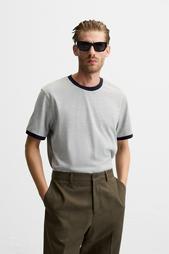 T-SHIRT WITH CONTRASTING RIBBED TRIMS