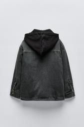 FAUX SHEARLING DENIM OVERSHIRT WITH HOOD