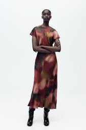 PRINTED SATIN MIDI DRESS