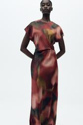 PRINTED SATIN MIDI DRESS