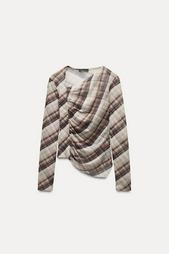 CHECKED TULLE DRAPED T-SHIRT