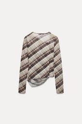 CHECKED TULLE DRAPED T-SHIRT