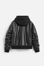 LEATHER EFFECT JACKET WITH HOOD