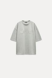 METALLIC THREAD T-SHIRT WITH SLOGAN