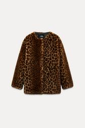 ANIMAL PRINT FAUX FUR COAT