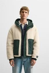 CONTRAST FAUX SHEARLING JACKET