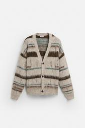 TEXTURED STRIPE CARDIGAN WITH DISTRESSED DETAIL